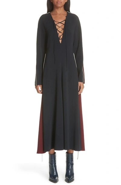 Shop Stella Mccartney Bicolor Lace Up Dress In Midnight