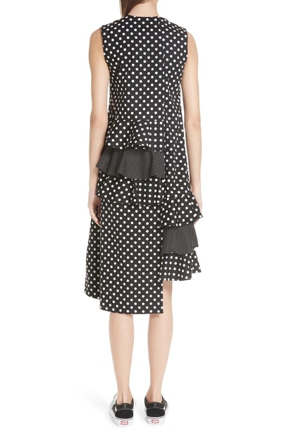 Shop Paskal Frilled Asymmetrical Sleeveless Dress In Mixed Polka Dot