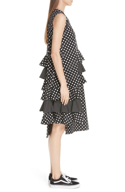 Shop Paskal Frilled Asymmetrical Sleeveless Dress In Mixed Polka Dot