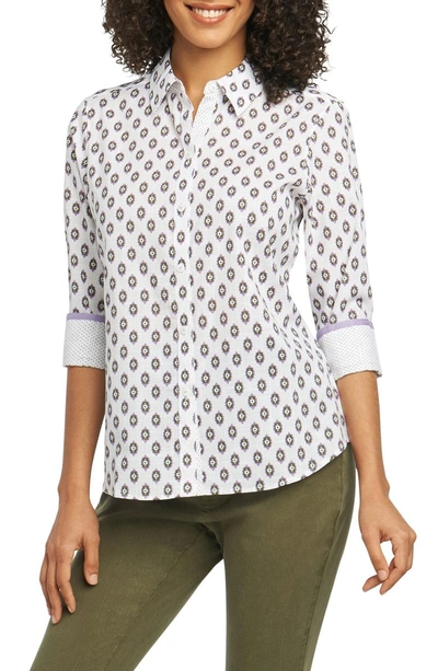 Shop Foxcroft Ava Ikat Dot Wrinkle-free Shirt In Multi