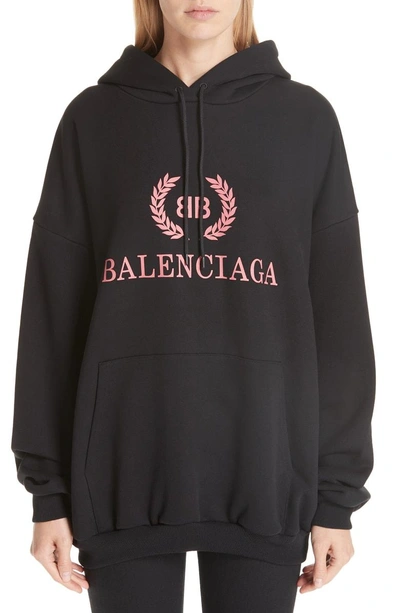 Shop Balenciaga Wreath Logo Hoodie In 1000-noir