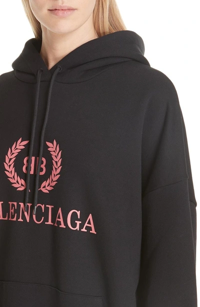 Shop Balenciaga Wreath Logo Hoodie In 1000-noir