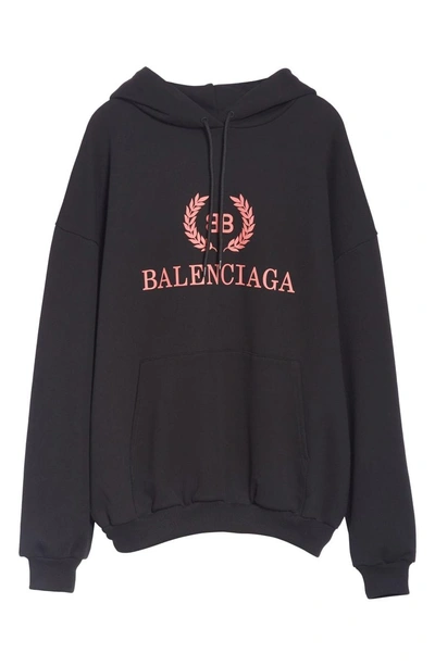 Shop Balenciaga Wreath Logo Hoodie In 1000-noir