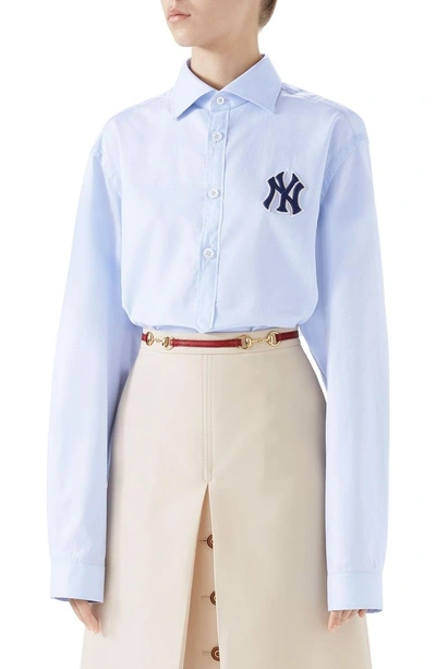 Gucci Ny Yankees Mlb Button-front Long-sleeve Cotton Shirt In Light Blue