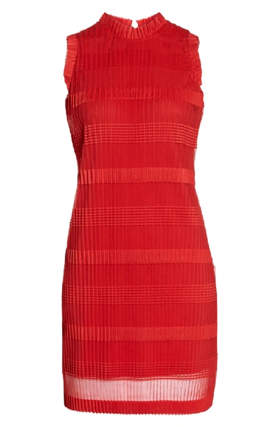 Shop Julia Jordan Stripe Pleated Chiffon Shift Dress In Red