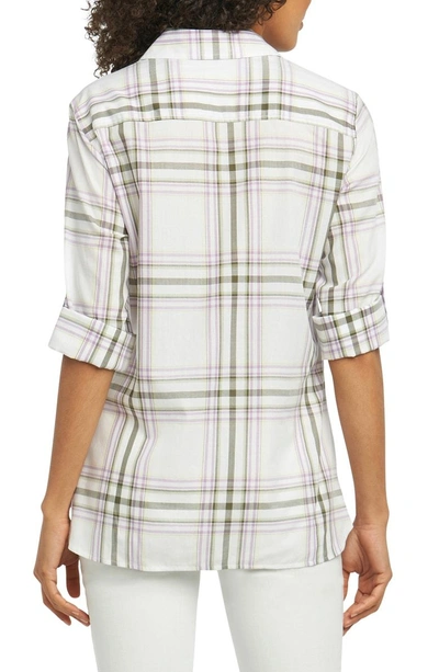 Shop Foxcroft Tamara Herringbone Plaid Shirt In Multi