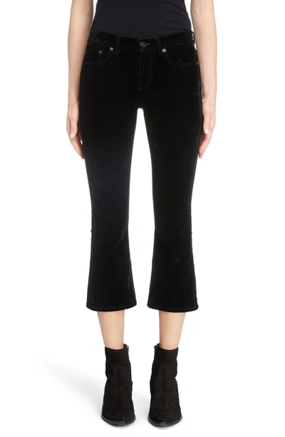 Shop Saint Laurent Stretch Velvet Crop Pants In Black Rinse