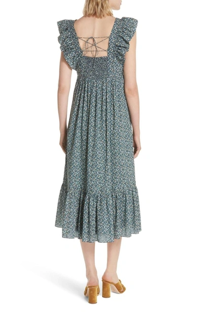 Shop La Vie Rebecca Taylor Chinon Floral Cotton Midi Dress In Midnight Navy