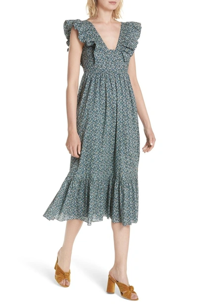 Shop La Vie Rebecca Taylor Chinon Floral Cotton Midi Dress In Midnight Navy