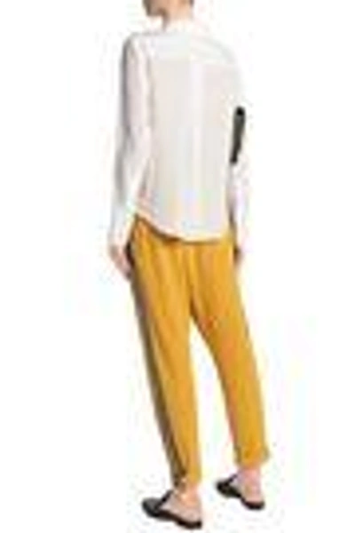 Shop Brunello Cucinelli Woman Striped Wool-trimmed Cotton-blend Terry Track Pants Mustard