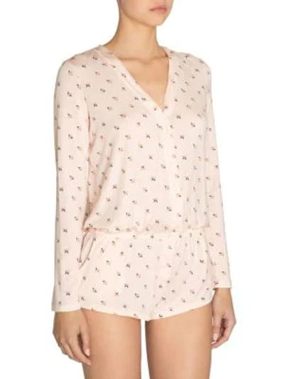 Shop Eberjey Tulipan Long Sleeve Print Teddy In Cream Pink