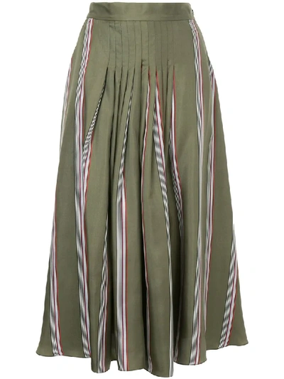 Shop Roksanda Stripe Pleated Detailing Skirt - Green