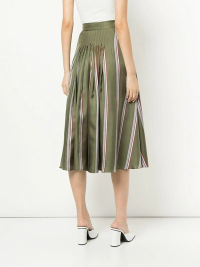 Shop Roksanda Stripe Pleated Detailing Skirt - Green