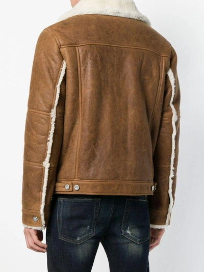 Shop Diesel Black Gold Shearling Leather Jacket - Brown