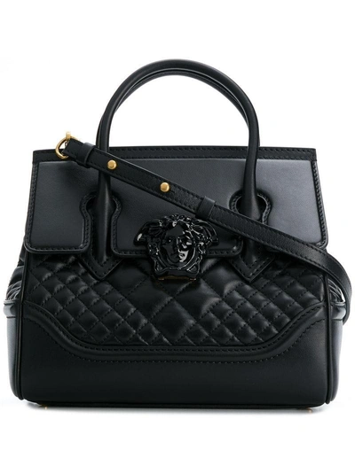 Shop Versace Quilted Medusa Logo Shoulder Bag - Black
