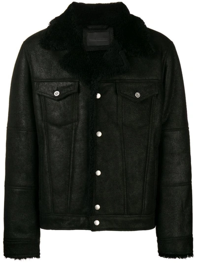 Shop Diesel Black Gold Shearling Leather Jacket In Black