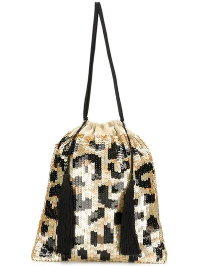 Shop Attico Sequined Leopard Pouch Bag - Neutrals