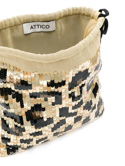 Shop Attico Sequined Leopard Pouch Bag - Neutrals