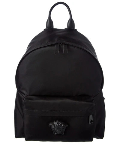 Shop Versace Medusa Nylon & Leather Backpack In Black