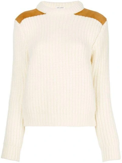 Shop Saint Laurent Ribbed Mock Neck Sweater In White