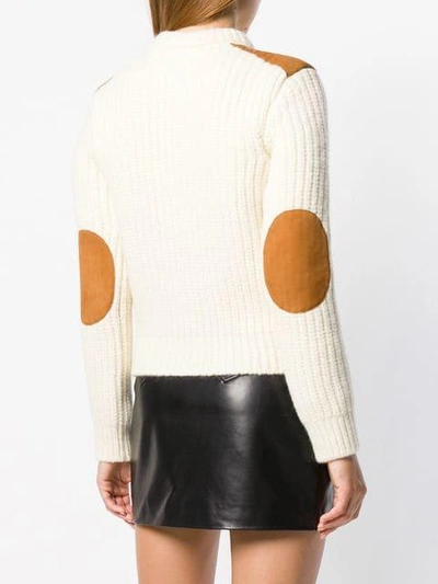 Shop Saint Laurent Ribbed Mock Neck Sweater In White