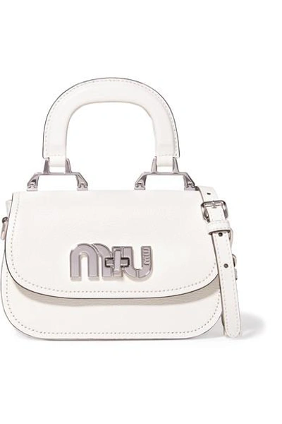 Shop Miu Miu Madras Mini Textured-leather Shoulder Bag In White