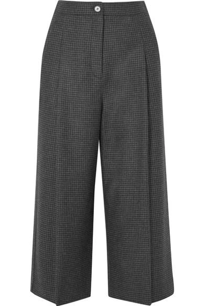 Shop Mcq By Alexander Mcqueen Cropped Prince Of Wales Checked Wool Wide-leg Pants In Dark Gray