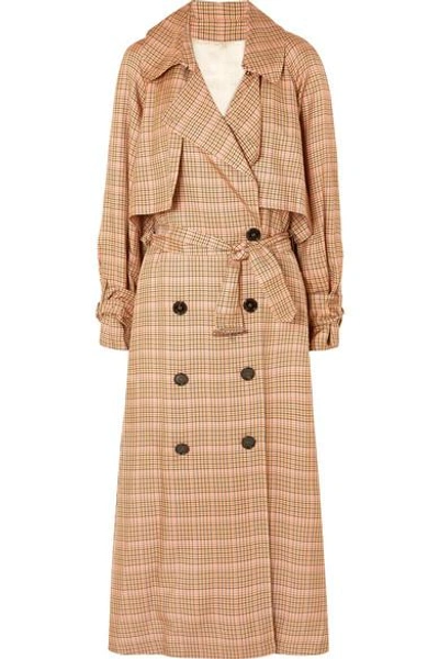 Shop Golden Goose Vela Checked Twill Trench Coat In Light Brown