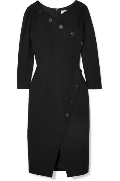 Shop Cefinn Button-embellished Stretch-crepe Dress In Black