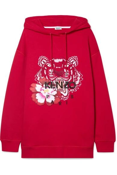 Shop Kenzo Embroidered Cotton-jersey Hoodie In Red