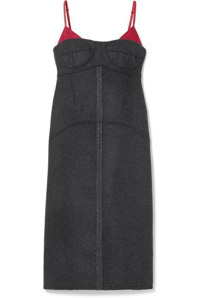 Shop Kenzo Satin Twill-trimmed Wool-blend Midi Dress In Anthracite