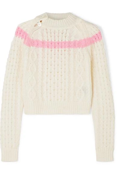 Shop Preen Line Jessica Striped Cable-knit Sweater In White