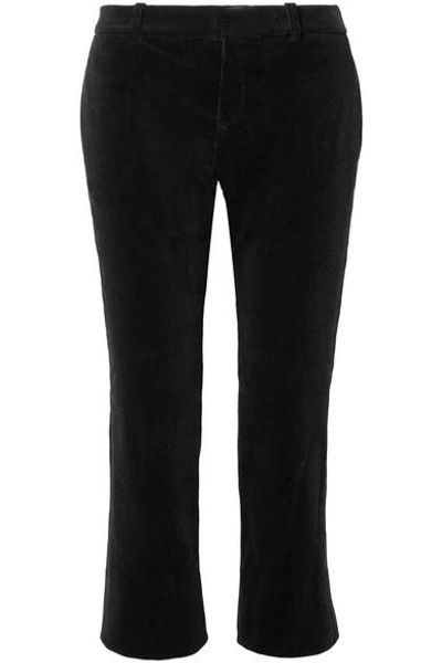 Shop Saint Laurent Cropped Cotton-corduroy Flared Pants In Black