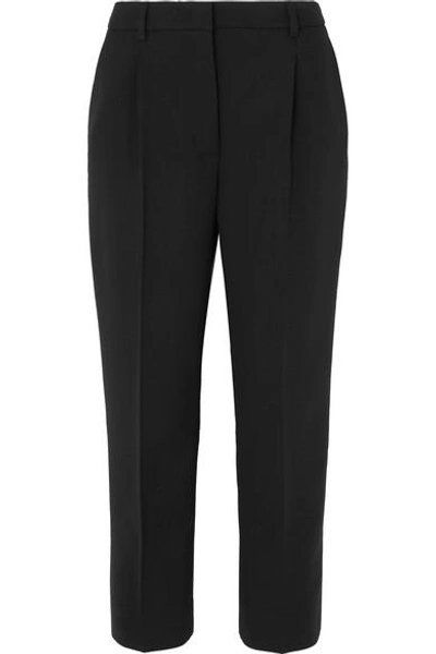 Shop Prada Cropped Stretch-wool Straight-leg Pants In Black