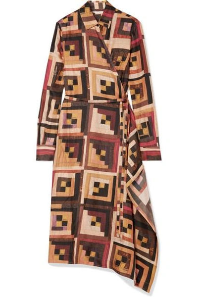 Shop Rosetta Getty Printed Silk-twill Midi Dress In Beige