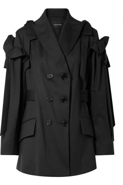 Shop Simone Rocha Bow-detailed Ruffled Wool-blend Blazer In Black