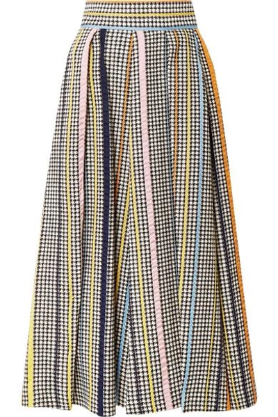 Shop Rosie Assoulin Pleated Houndstooth Tweed Midi Skirt In Gray