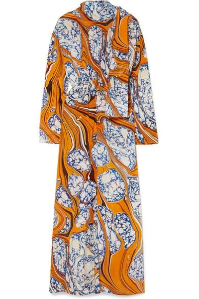 Shop Rosie Assoulin Printed Silk-blend Crepe De Chine Maxi Dress In Saffron