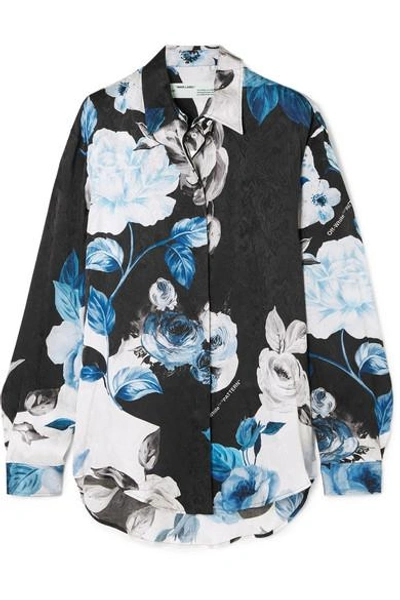Shop Off-white Floral-print Silk-moire Shirt In Blue
