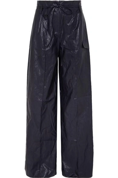 Shop Rejina Pyo Eve Crinkled Faux Leather Wide-leg Pants In Navy