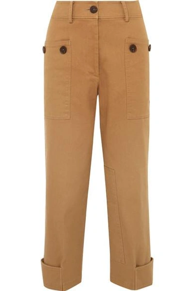 Shop Rejina Pyo Hazel Cropped Cotton-blend Twill Straight-leg Pants In Camel