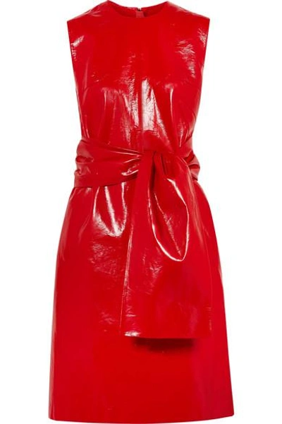 Shop Msgm Knotted Faux Glossed-leather Dress In Red
