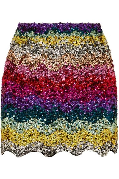 Shop Ashish Scalloped Sequined Cotton Mini Skirt In Pink