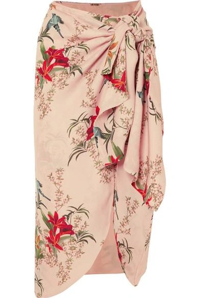 Shop Johanna Ortiz Libertad Lamarque Knotted Printed Silk-georgette Wrap Skirt In Pastel Pink