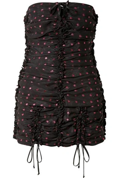 Shop Attico Ruffled Lace-up Fil Coupé Organza Mini Dress In Black