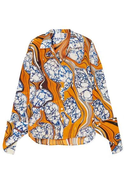 Shop Rosie Assoulin Printed Silk-blend Crepe De Chine Shirt In Saffron