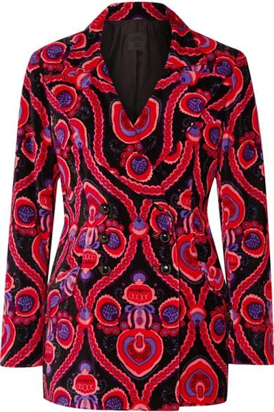 Shop Anna Sui Arabesque Double-breasted Printed Cotton-velvet Blazer In Pink