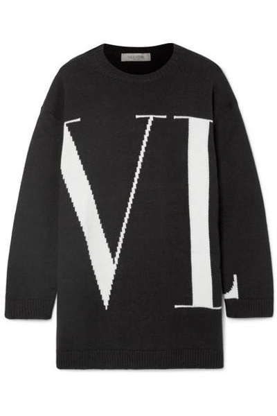 Shop Valentino Oversized Intarsia Cashmere Sweater In Black