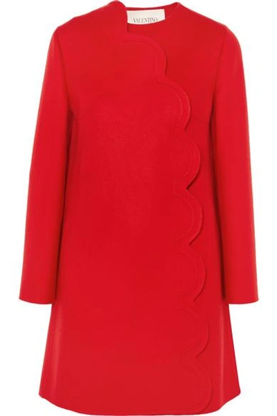 Shop Valentino Scalloped Wool And Cashmere-blend Coat In Red