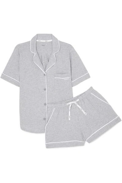 Shop Dkny Signature Cotton-blend Jersey Pajamas In Light Gray